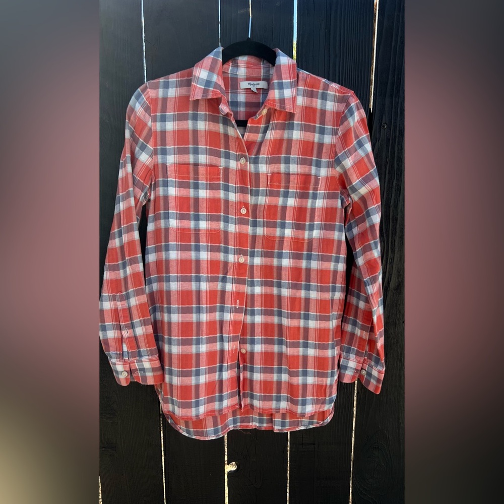 Madewell Red and Blue Plaid Women's Button Down Shirt